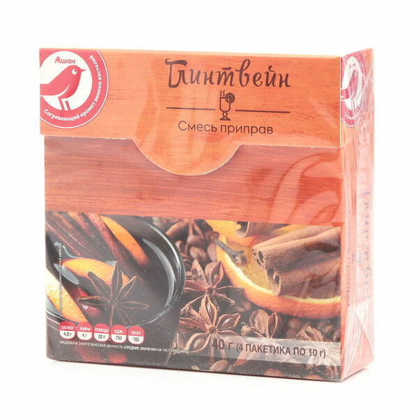 Смесь сухая АШАН Красная птица для глинтвейна, 4x10 г