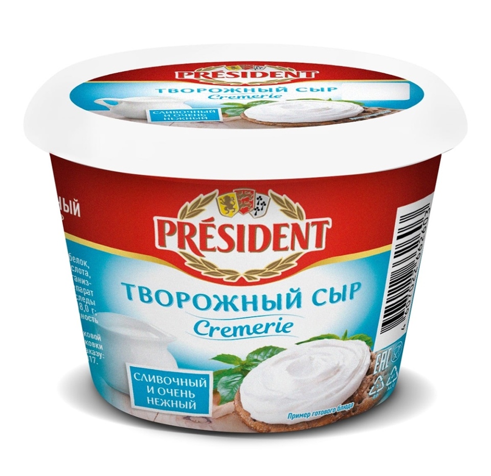 

Сыр творожный 56% CREMERIE, PRESIDENT, 140 г, Россия, БЗМЖ