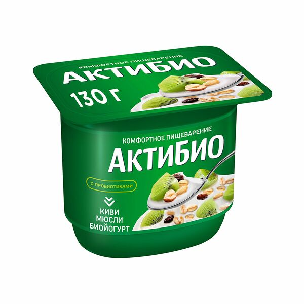 Биойогурт Актибио с киви и мюсли обогащенный бифидобактериями 3%, 130г