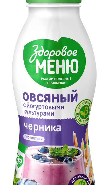 Продукт овсяный питьевой Здоровое меню, черника