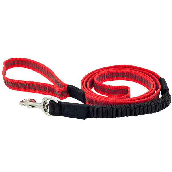 Поводок нейлон с латексной нитью двусторонний с буферной резинкой, красный, 20 мм*2 м