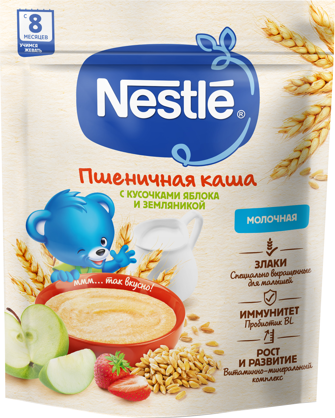 

Каша Nestle Молочная Пшеничная с земляникой и яблоком