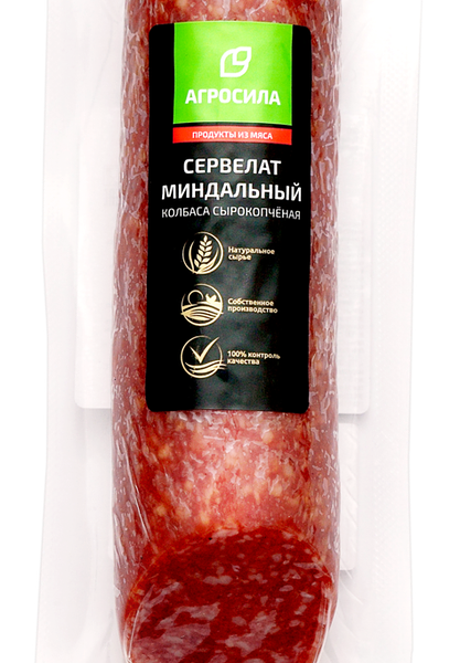 Колбаса сырокопченая АГРОСИЛА Сервелат Миндальный Стандарт, со срезом