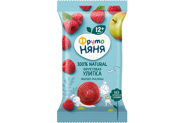 Кусочки фруктовые ФрутоНяня Улитка с яблоком и малиной без сахара с 12 месяцев 