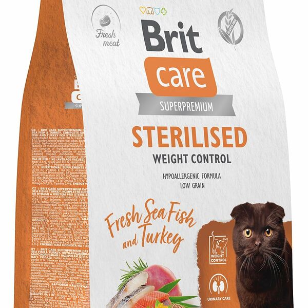 Сухой корм для стерилизованных кошек Brit Care Cat Sterilised Weight Control морская рыба, индейка