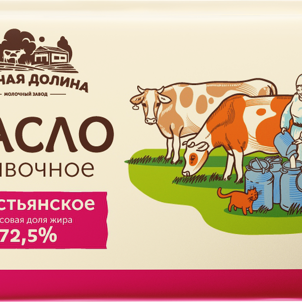 Масло сливочное СЫРНАЯ ДОЛИНА Крестьянское 72,5% ГОСТ, без змж, 180г