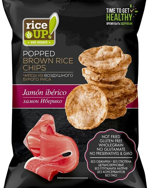 Чипсы Rice Up Цельнозерновые из воздушного бурого риса со вкусом хамон Иберико 60г