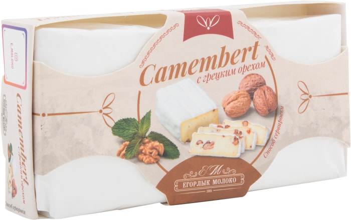 

Сыр камамбер Егорлык Молоко с грецким орехом с белой плесенью 50% БЗМЖ 125 г