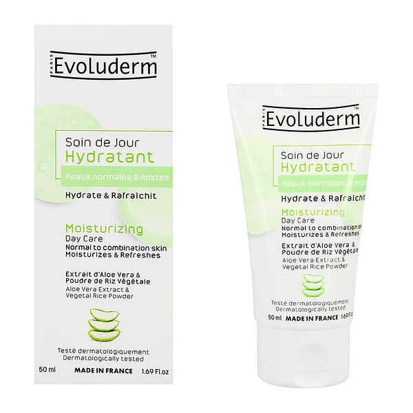 Крем для лица `EVOLUDERM` дневной с экстрактом алоэ вера и рисовой пудрой (увлажняющий) 50 мл