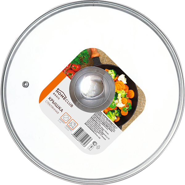 Крышка стеклянная HOMECLUB 22см, с ручкой