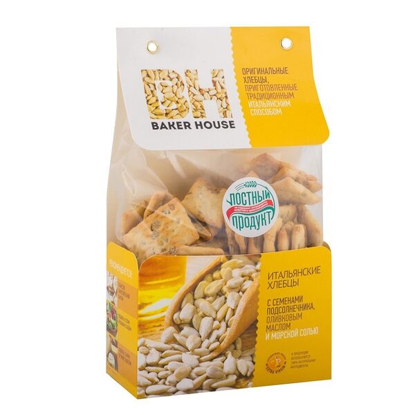 Хлебцы итальянские Baker House с семенами подсолнечника, оливковым маслом и морской солью, 250г
