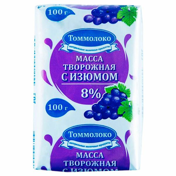 Творожная масса Томмолоко с изюмом 8%, 100г