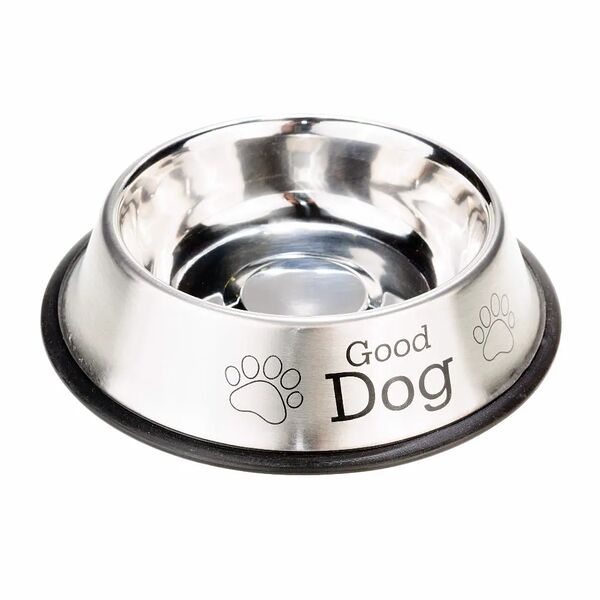 Petmax Миска для собак металл с принтом, резиновое основание 480мл