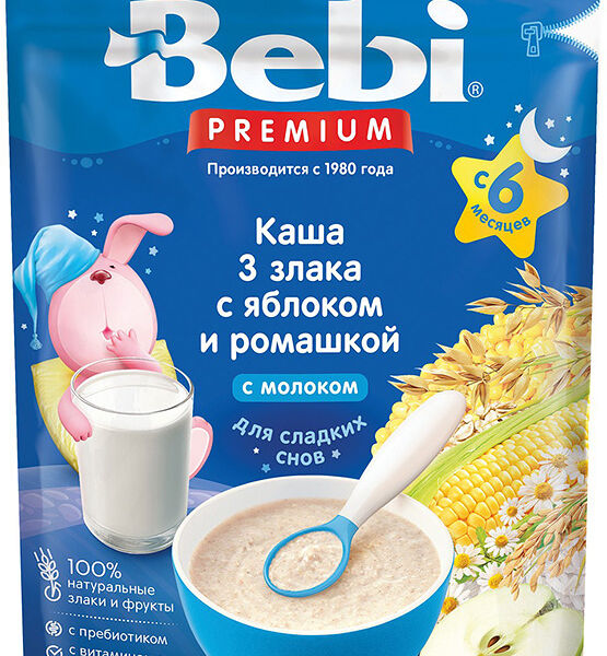 Каша молочная Bebi Premium 3 злака яблоко-ромашка сухая