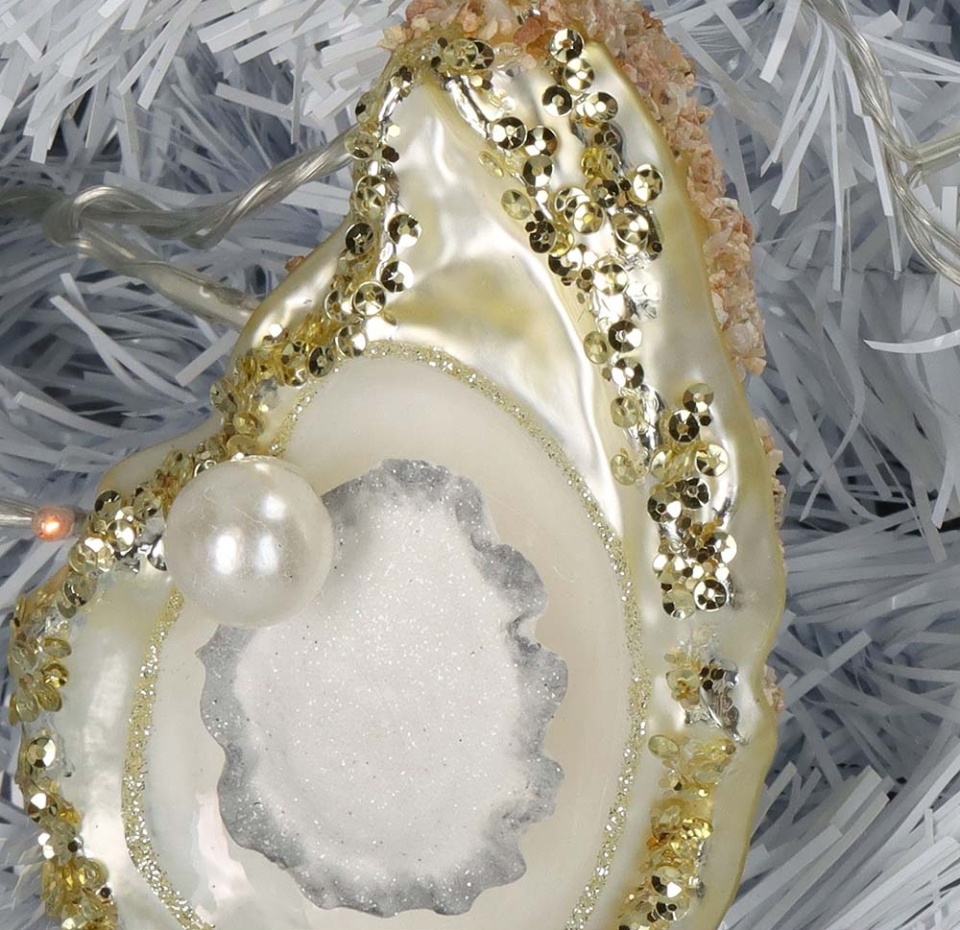 

Игрушка для елки Kersten Устрица золотисто-белая 14см стекло, Нидерланды