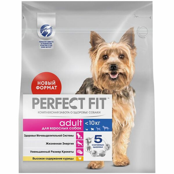 Корм Perfect Fit курица для взрослых собак мелких и миниатюрных пород сухой полнорационный, 1.2кг