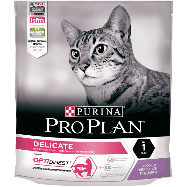 Корм сухой для взрослых кошек Purina Pro Plan Adult индейка, при чувствительном пищеварении или с особыми предпочтениями в еде