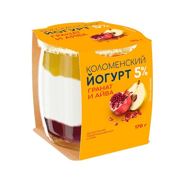 Йогурт Коломенский с наполнителем «Гранат-айва» 5% 170г, Россия