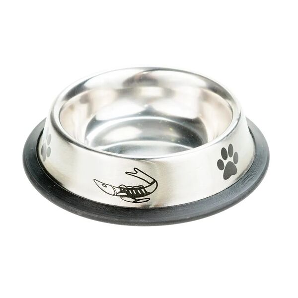 Миска для кошек металл с принтом, резиновое основание 240мл