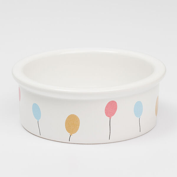 Миска керамическая для кошек и собак, 12,5х4,5 см, белая с рисунком собаки c шарами