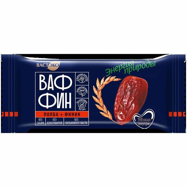 Вафли Вастэко Ваффин из Полбы Финик в молочном шоколаде без сахара глазированный 50 г