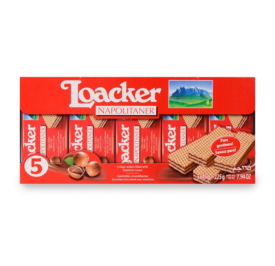

Вафли Loacker с лесным орешком 5x45 г