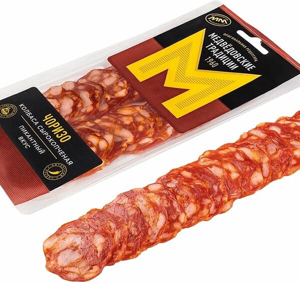 Колбаса Медведовские традиции Чоризо сырокопченая полусухая нарезка 100г