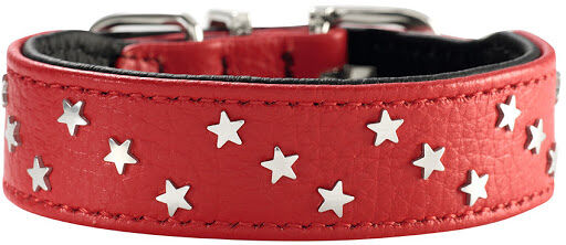 Hunter ошейник кожаный Capri Mini Звезды 30 - 34,5 см., Красный
