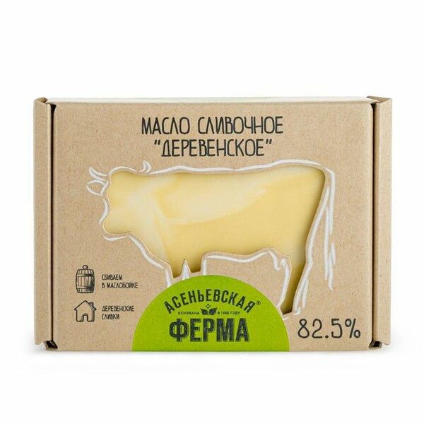 Масло сладкосливочное Асеньевская Ферма Традиционное деревенское несолёное 82.5%, 180г