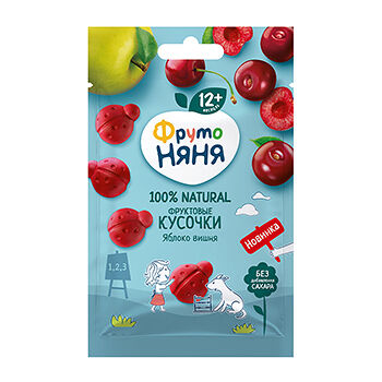 Фруктовые кусочки ФрутоНяня яблоко, вишня с 12 месяцев, 15г, Россия