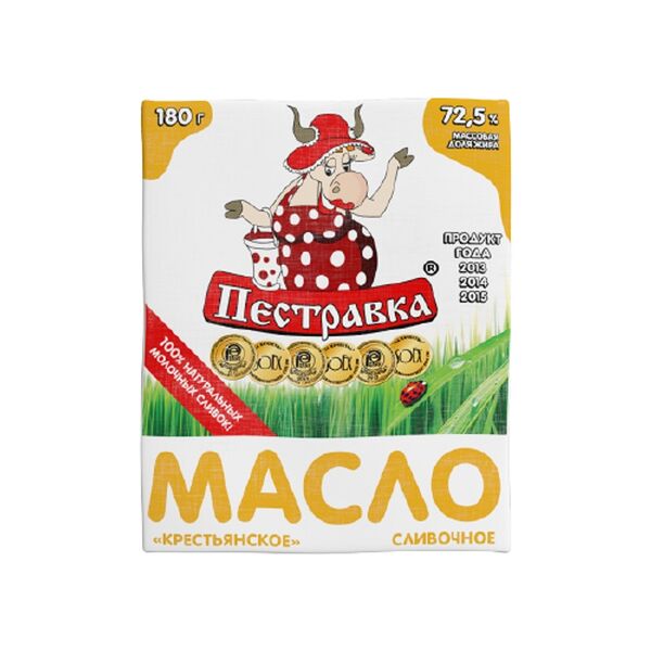 Масло сливочное Пестравка Крестьянское ГОСТ 72.5%, 180г