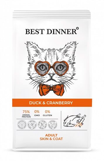 Best Dinner Adult Cat сухой корм для взрослых кошек склонных к аллергии и проблемам с пищеварением Утка и клюква