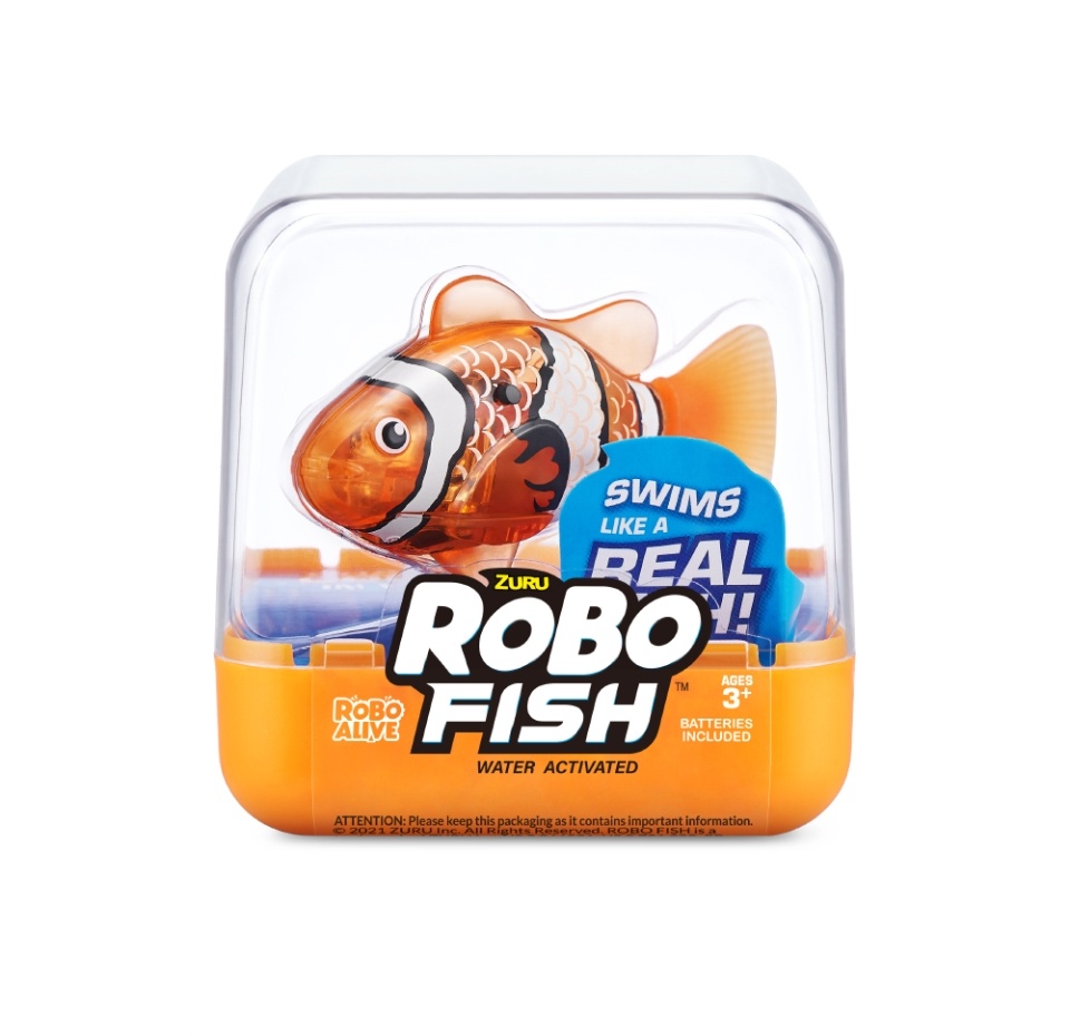 

Интерактивная игрушка Zuru RoboAlive Robo Fish плавающая рыбка (оранжевая в белую полосочку)