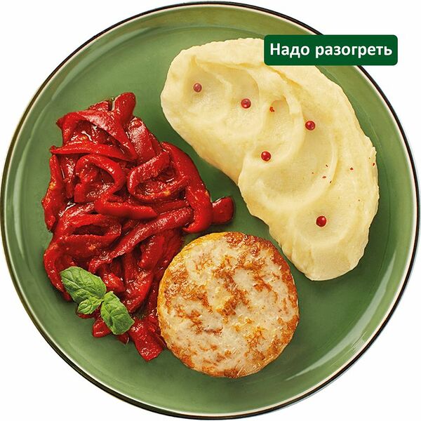 Биточек куриный с соусом из болгарского перца и картофельным пюре Шеф Перекрёсток, 300г