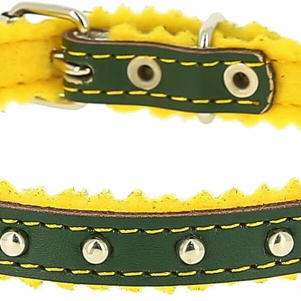 Ошейник Каскад кожаный с украшением на синтепоне с бубенчиками 28х1 зелёный