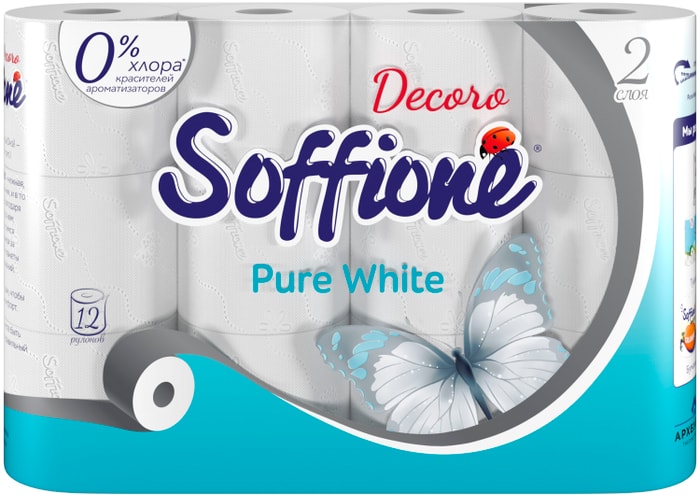 

Туалетная бумага Soffione Pure 2 слоя 12 рулонов