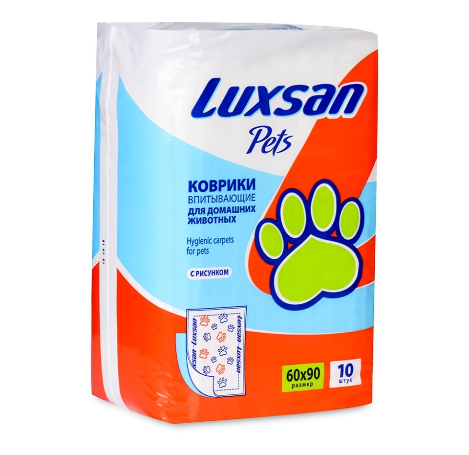 

Коврик впитывающий Luxsan Premium для животных одноразовый, 60х90 см, 10 шт., пакет