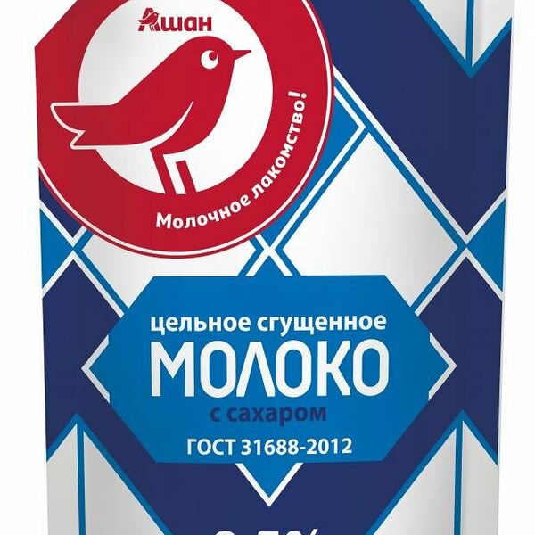 Молоко цельное сгущенное с сахаром АШАН Красная птица 8.5%