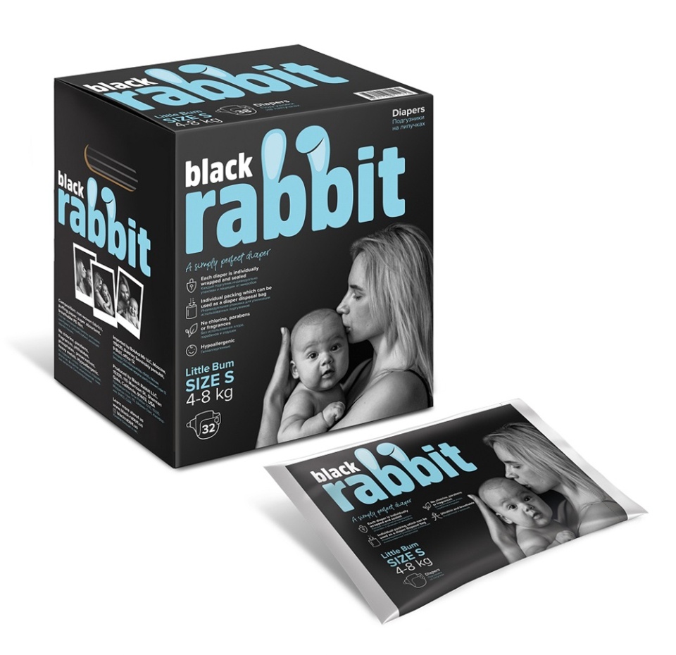 

Подгузники, Black Rabbit, 32 шт., размер S (4–8 кг), США