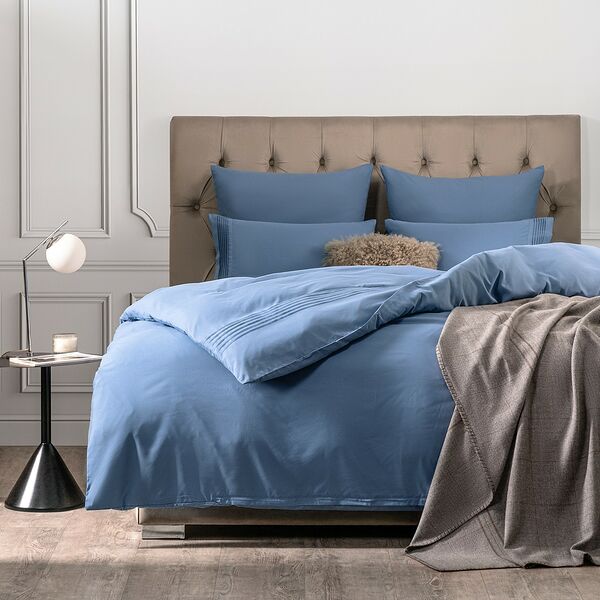 Комплект постельного белья SleepiX Миоко, Евро, 4 наволочки, сатин, синий