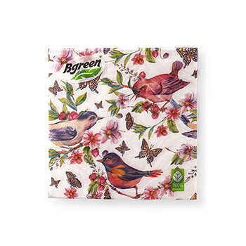 Салфетки бумажные Bgreen Райские птички 3сл 33х33см, 20шт., Россия