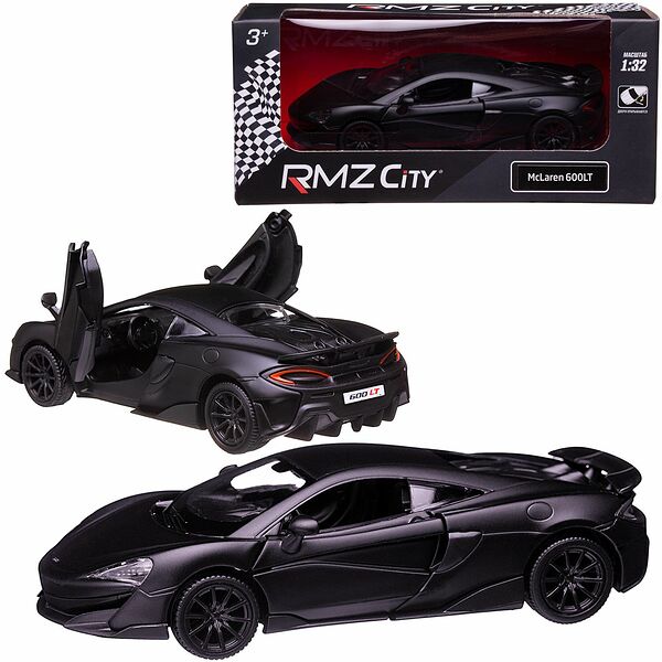 Машина металлическая RMZ City 1:32 McLaren 600LT, черный матовый цвет, двери открываются