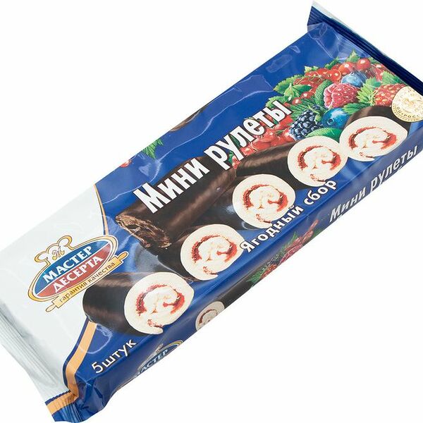 Мини-рулеты Мастер Десерта Ягодный сбор бисквитные с кремом и фруктово-ягодной начинкой, 175г