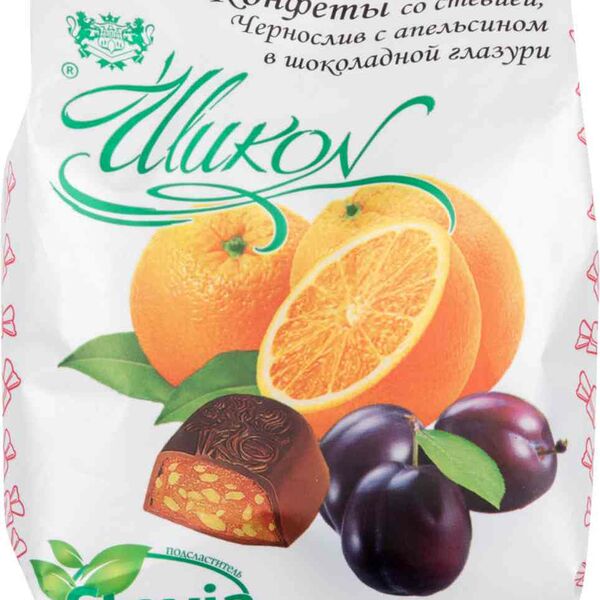 Конфеты Шикон Чернослив с апельсином в шоколадной глазури со стевией