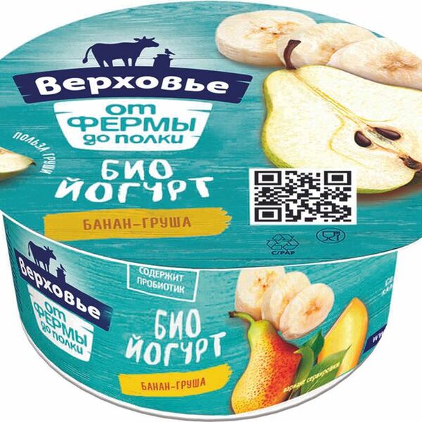 Биойогурт Верховье с бананом и грушей 2.9% 150г