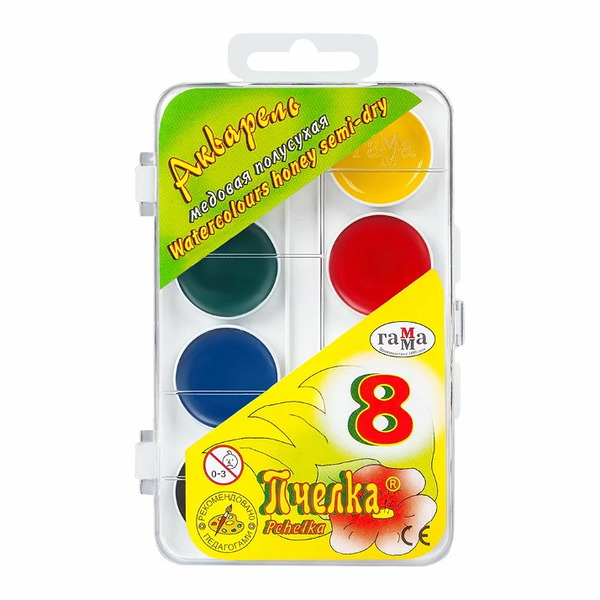Краски акварельные 8 цв пчелка в наборе