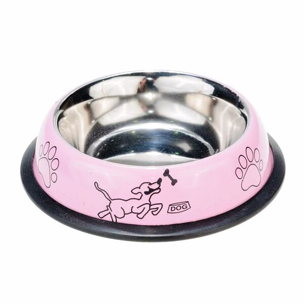 Миска для кошек цветной металл дизайн с ручкой, резиновое основание240мл