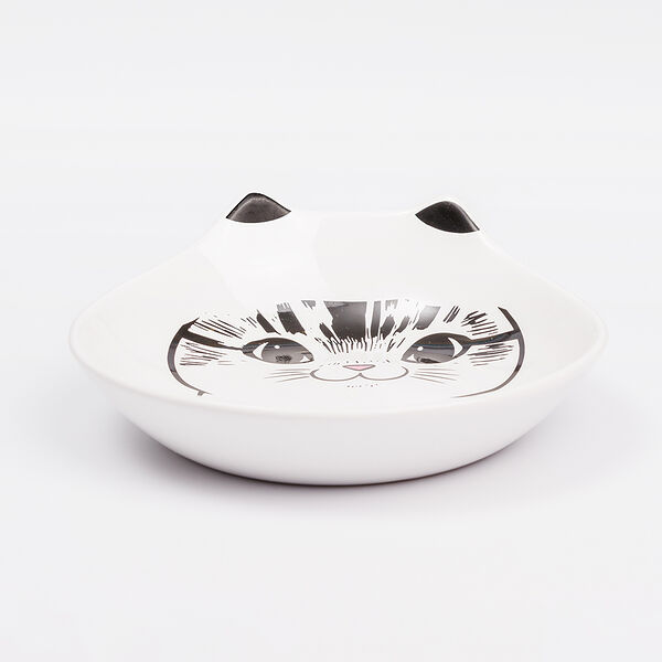 Миска для кошек Petmax Блюдце овал с ушками из белой керамики, 14,8 см