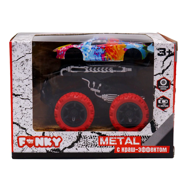 Машинка Funky Toys die-cast инерционная с ярким рисунком краш-эффектом и красными колесами FT8488-2