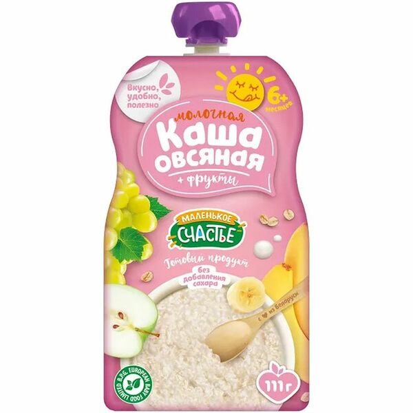 Каша Маленькое Счастье Смешарики молочная овсяная с фруктами с 6 мес